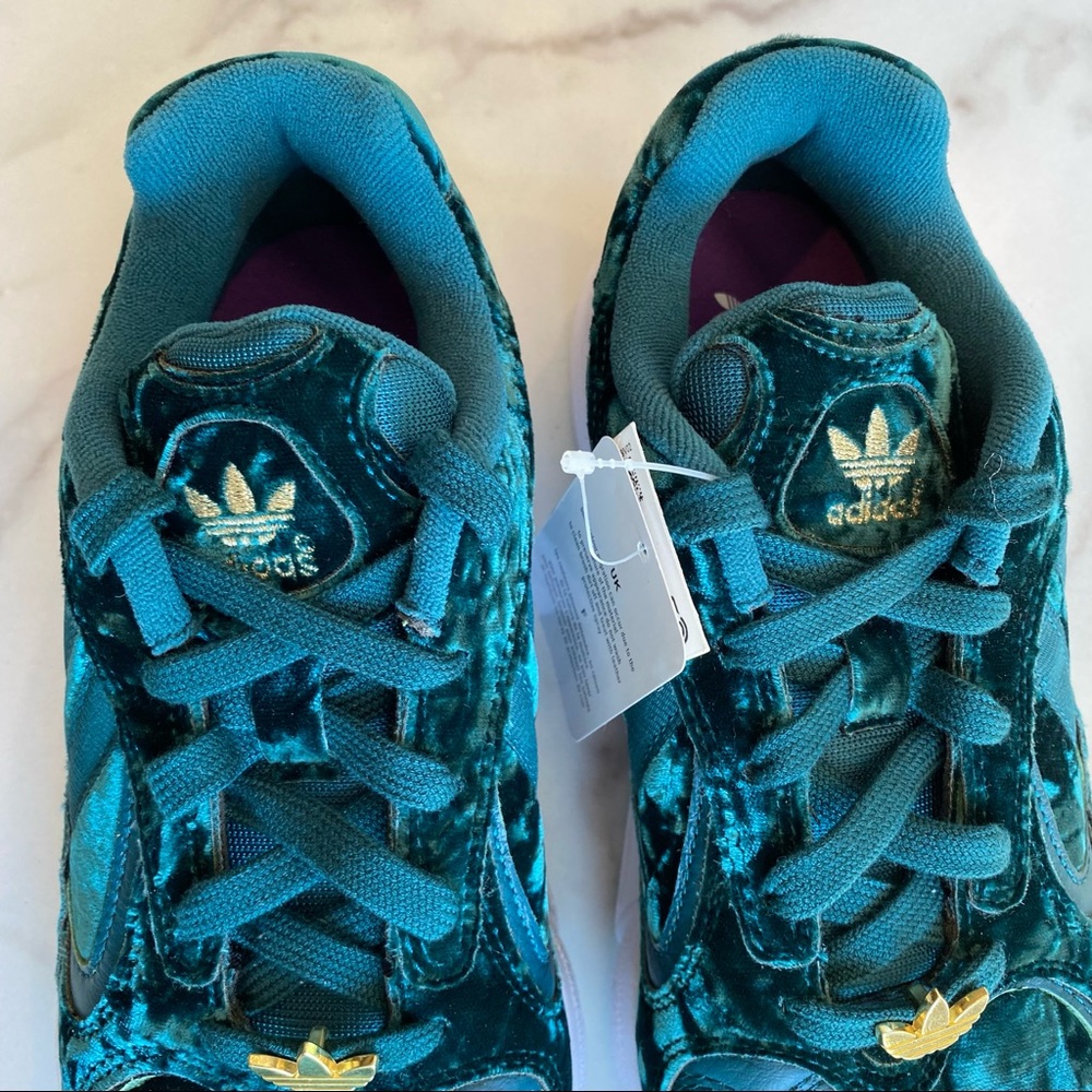 ADIDAS Originals Yung-1 Teal & Gold Velvet Velor Gemstone Torsion Sneakers - Picture 6 of 10